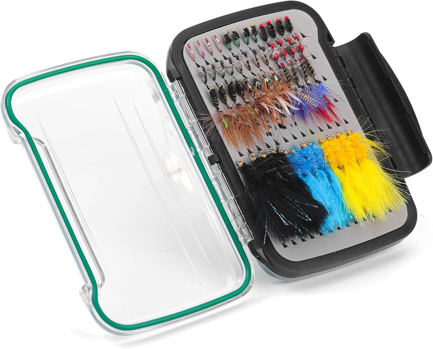 Hand-Tied Fly Fishing Flies Kit, Dry Wet Flies Nymphs Streamers Assortment for Trout & Bass with Waterproof Fly Box