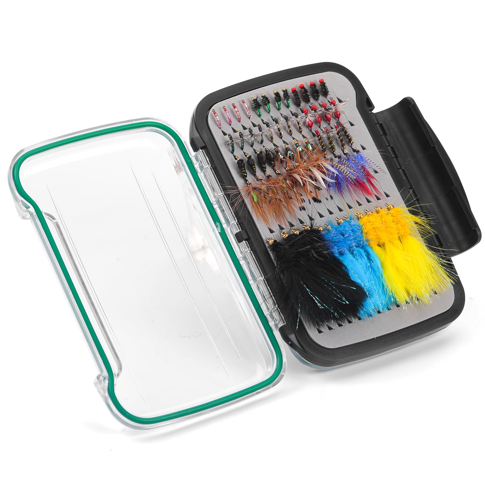 Hand-Tied Fly Fishing Flies Kit, Dry Wet Flies Nymphs Streamers Assortment for Trout & Bass with Waterproof Fly Box