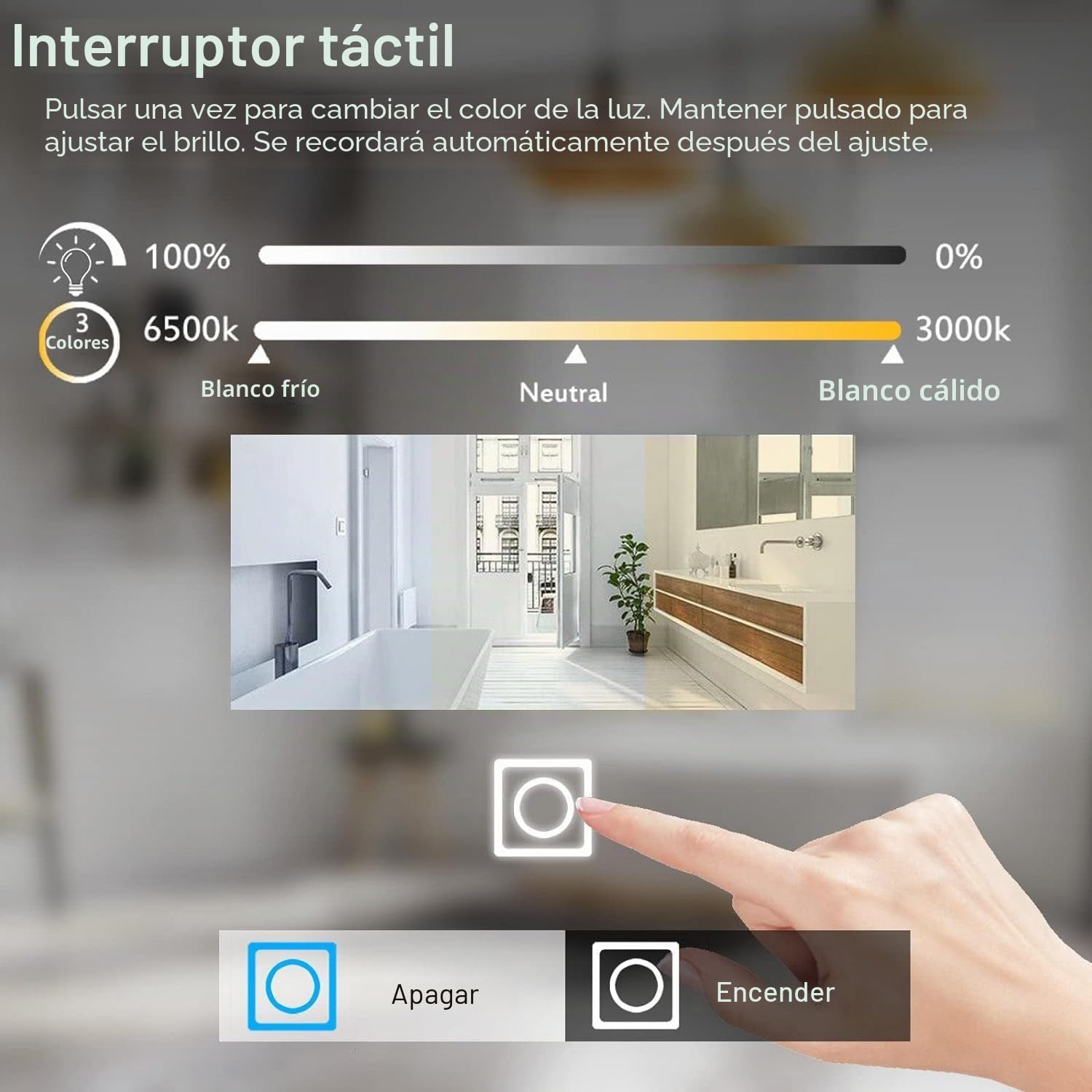 LISA Espejo de baño LED con luz iluminación 80 x 60 cm, Grande Espejo luz con Enchufe y Bluetooth, Regulable, 3 Colores iluminación Ajustable, antivaho, Espejo de Pared para baño, Inodoro, Pasillo