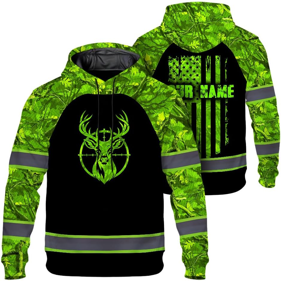 High Visibility Hoodie with Hunting Design, Reflective Hi Vis Custom Name Hoodie for Hunting
