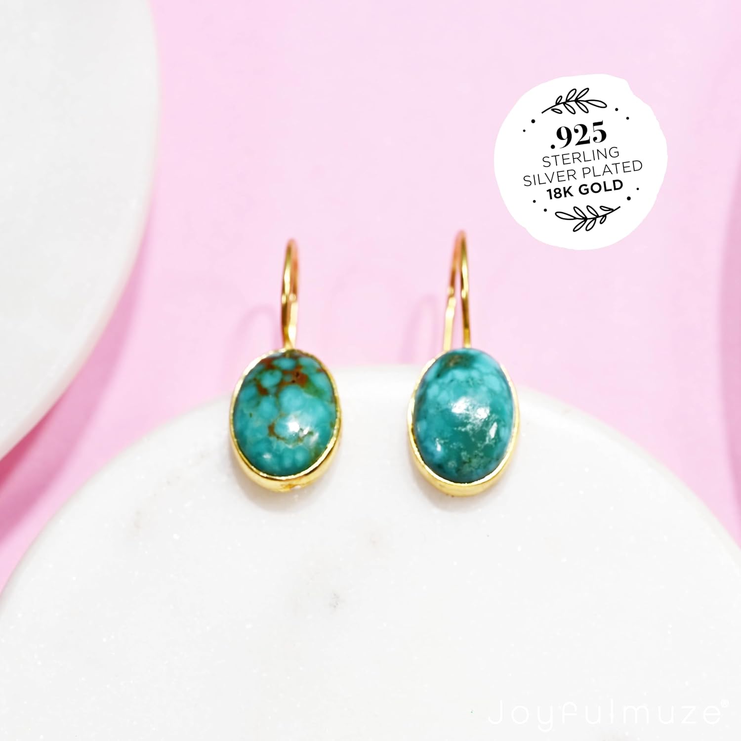 Natural Blue Turquoise Earrings-925 Sterling Silver 18K Gold - Teardrop Earrings for Women - December Birthstone Earrings - Christmas Gift for Women