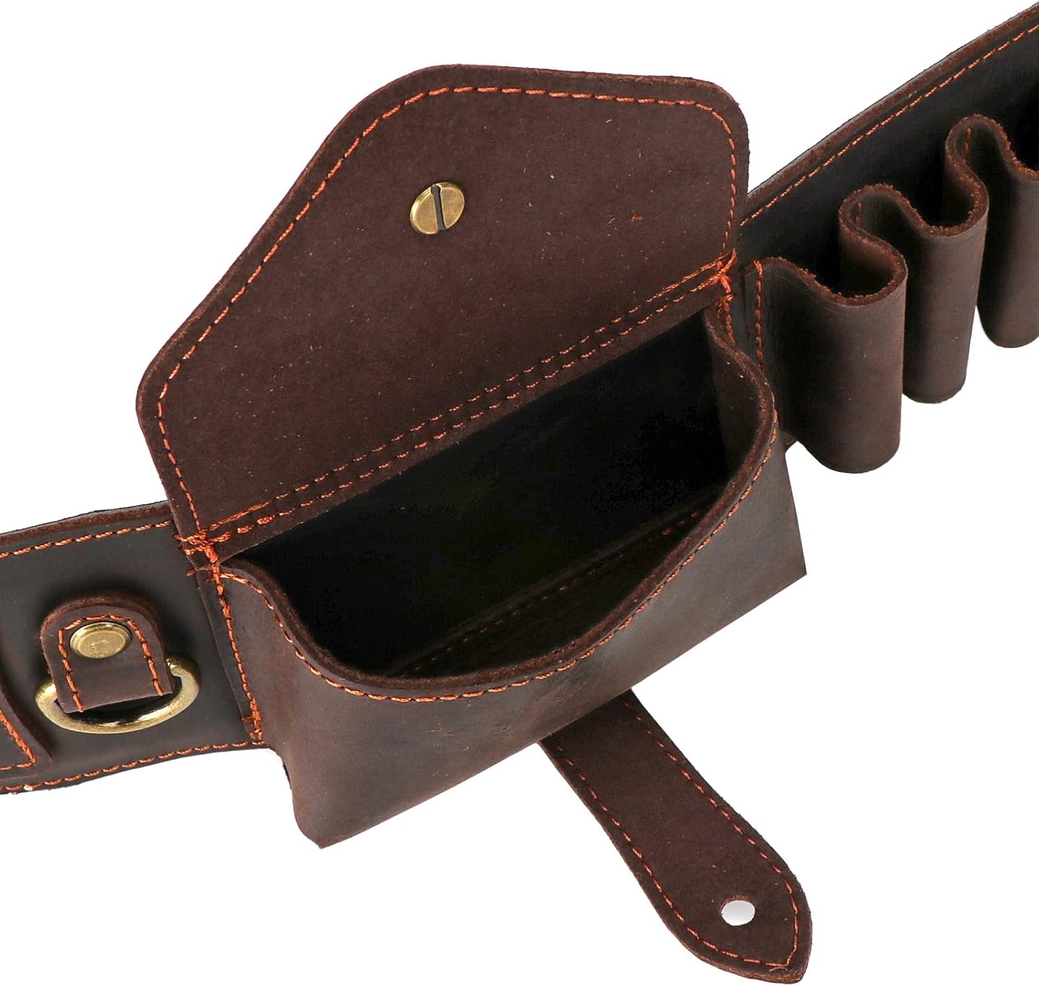 TOURBON Leather Shotgun Shell Holder Cartridge Bandolier Adjustable Ammo Belt with 2 Pouch