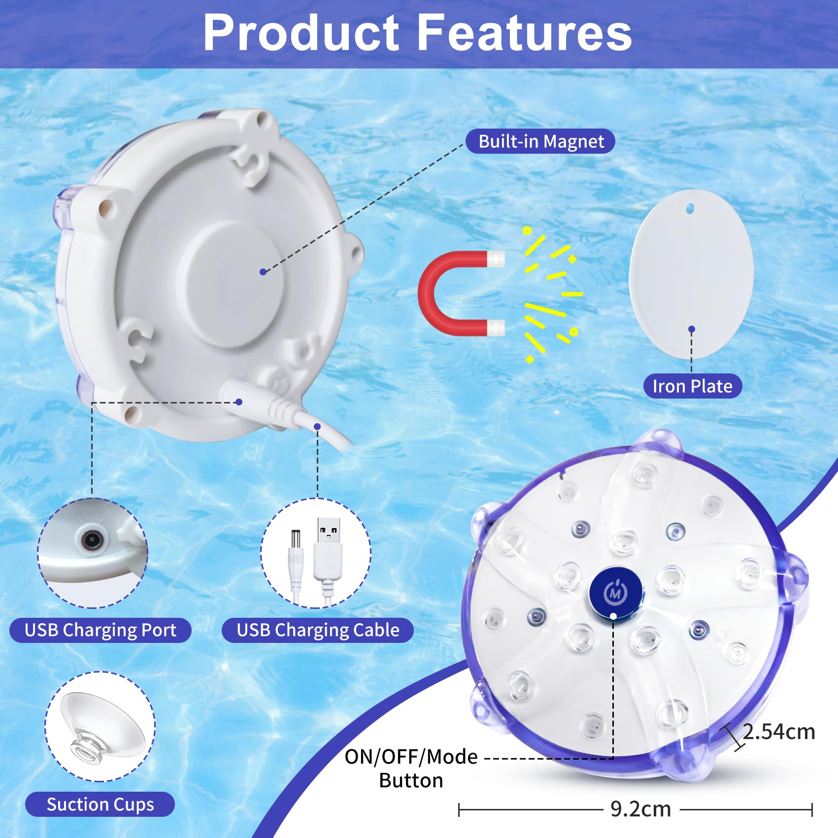 DeeprBlu Aktualisierte LED Poolbeleuchtung Unterwasser Akku mit Fernbedienung, Magnetische Poolbeleuchtung Unterwasser für Aufstellpool, Wasserdicht Whirlpool Beleuchtung mit Saugnapf, Badewannenlicht