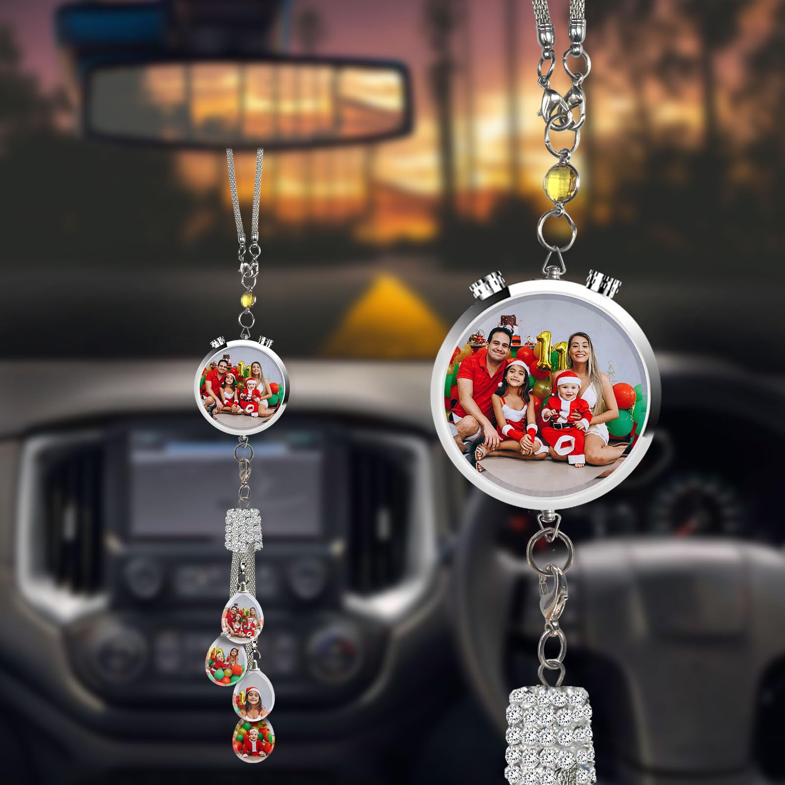 Ciondolo Personalizzato per Specchietto Retrovisore con Foto - Accessorio Auto con Portafoto in Cristallo - Regalo Commovente per Famiglia e Amici (Papà, Mamma, Coppia)