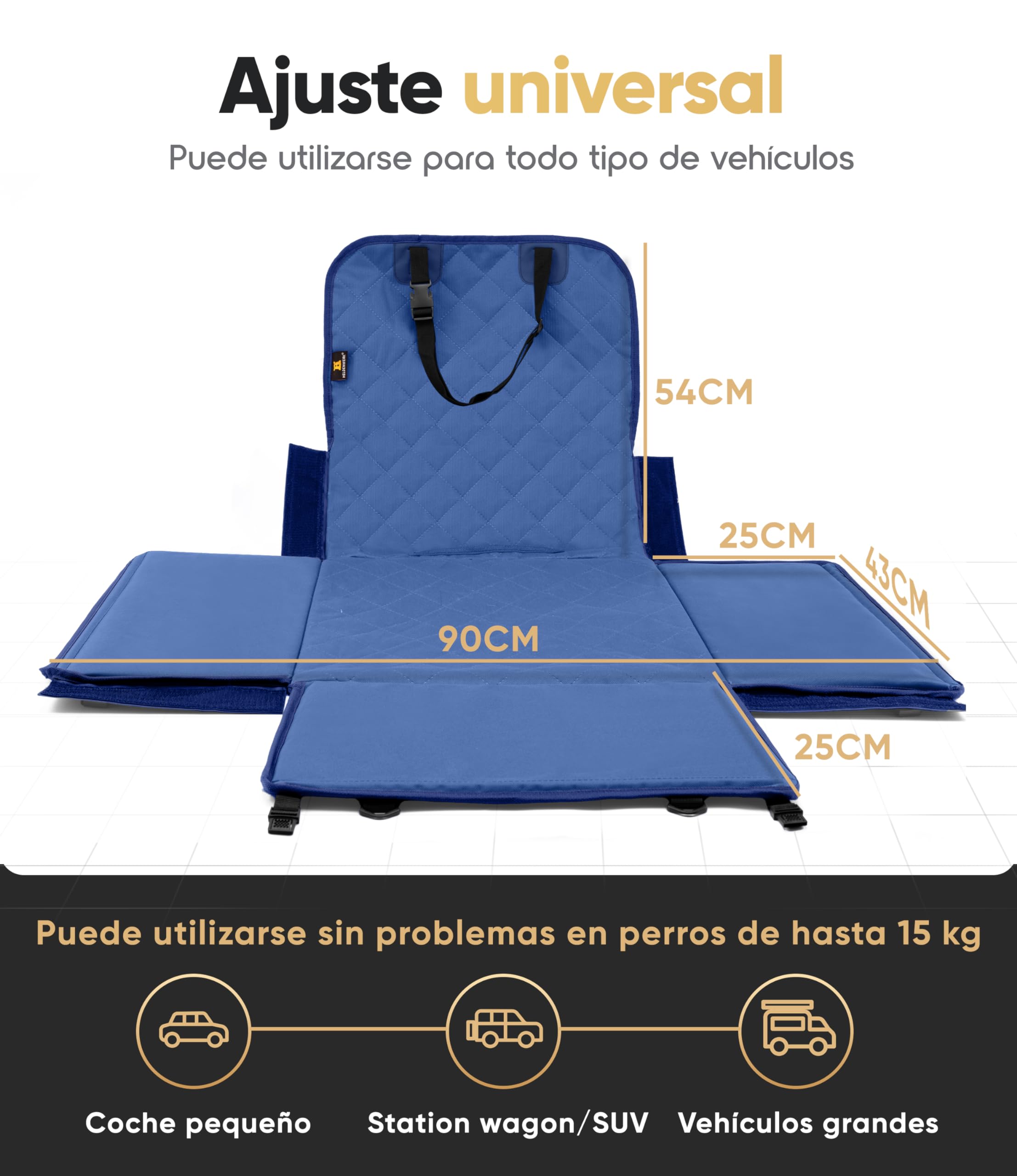 HELDENWERK Asiento de coche para perros pequeños y medianos con correa, resistente al agua y estable para el asiento trasero y el asiento delantero, asiento de coche para perros, asiento de copiloto