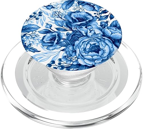 Bonito patrón floral francés azul y blanco tan bonito PopSockets MagSafe PopGrip para iPhone