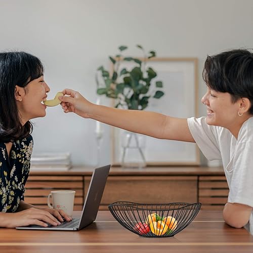 Vista 4 de Cesta de frutas de alambre de metal, cuenco de frutas negro para encimera de cocina, soporte de frutas para encimera, decoración del hogar, centros