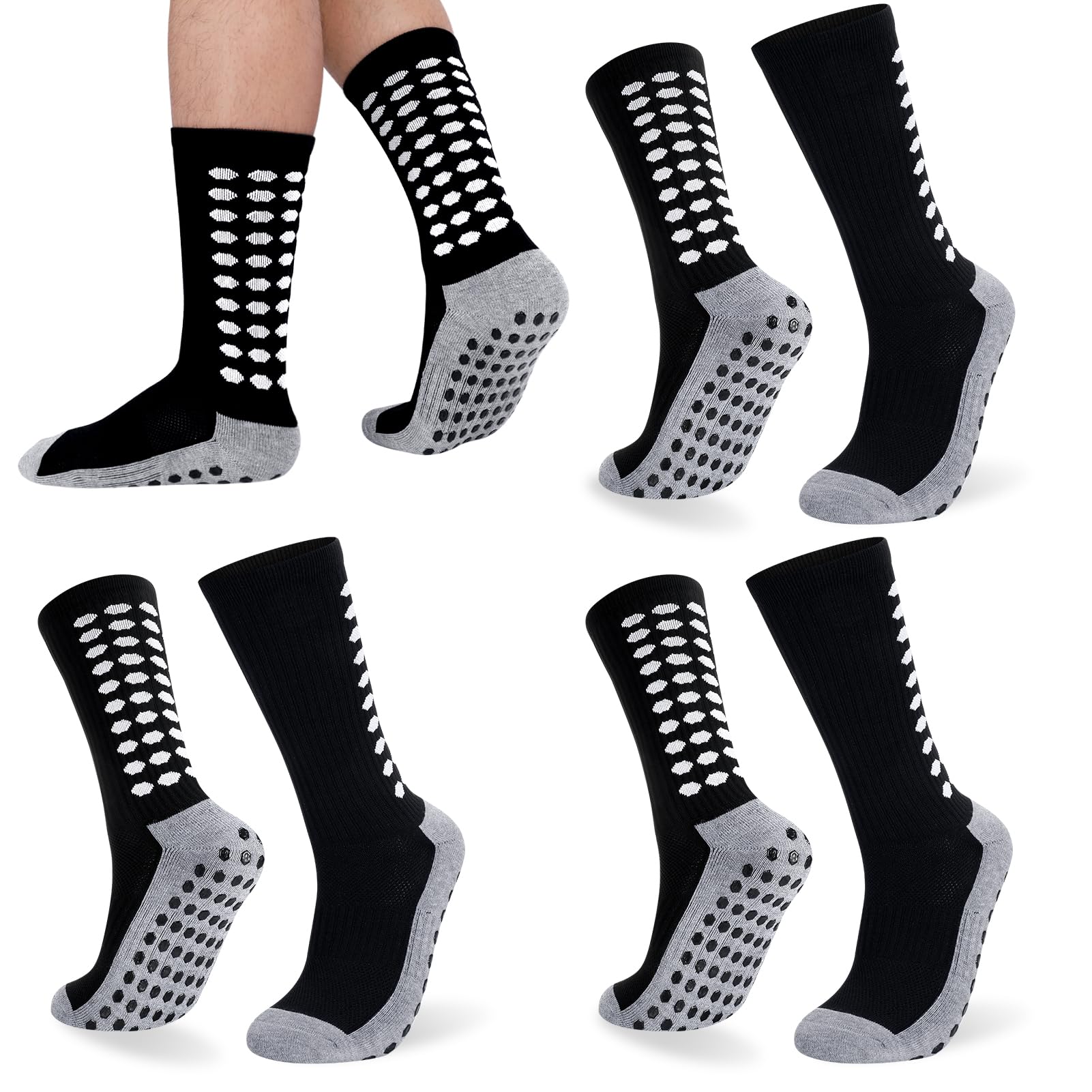 3 Pairs Football Grip Socks for Men, Grip Socks Football Socks Anti-slip Sports Socks for Football Basketball Soccer Volleyball Yoga Running Trekking Hiking