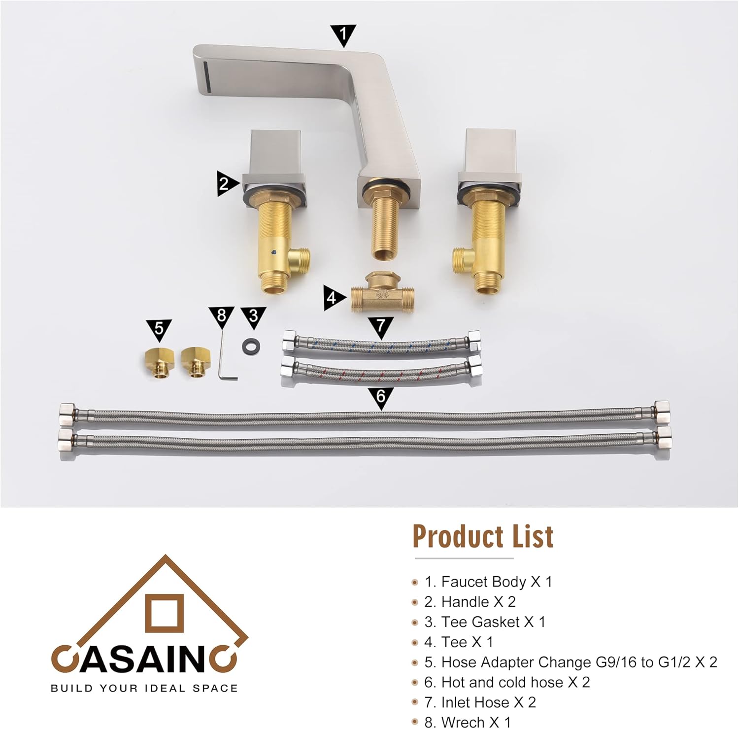 CASAINC Roman Tub Faucet 3 Hole Widespread Waterfall Bathtub Faucet Set High Flow Waterfall Spout (Brushed Nickel)