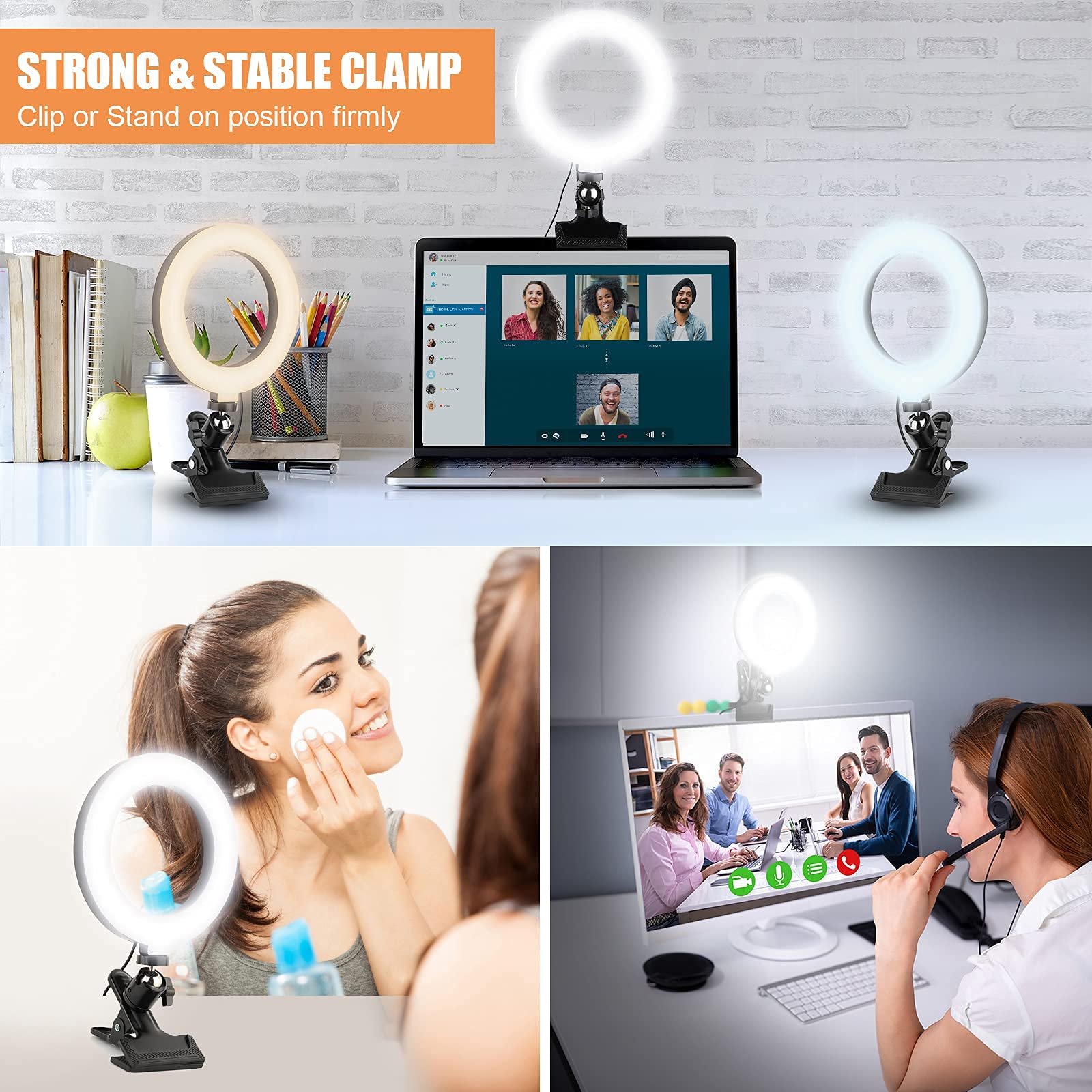 Ringlicht, 6'' Videokonferenz Beleuchtung Licht, Videokonferenz-Beleuchtungsset Zoom Licht, Webcam Licht, Ringlampe mit Clip für Videokonferenzen Video Calls Live-Stream Computer Laptop