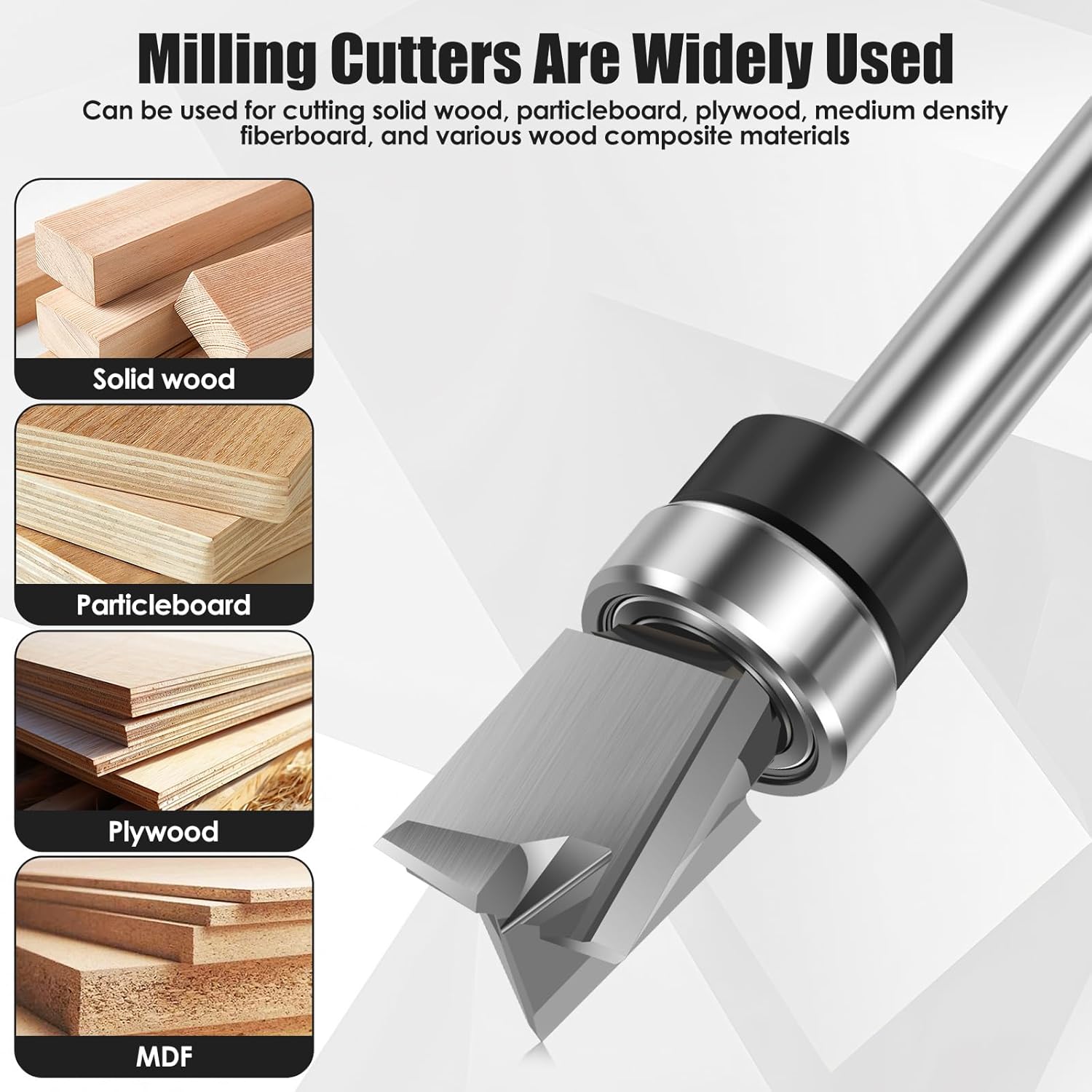 Flush Trim Router Bit 1/4" Shank 1/2" Cutting Diameter 3 Flute Solid Carbide Flush Cut Router Bit for Woodworking(1/4" Shank)