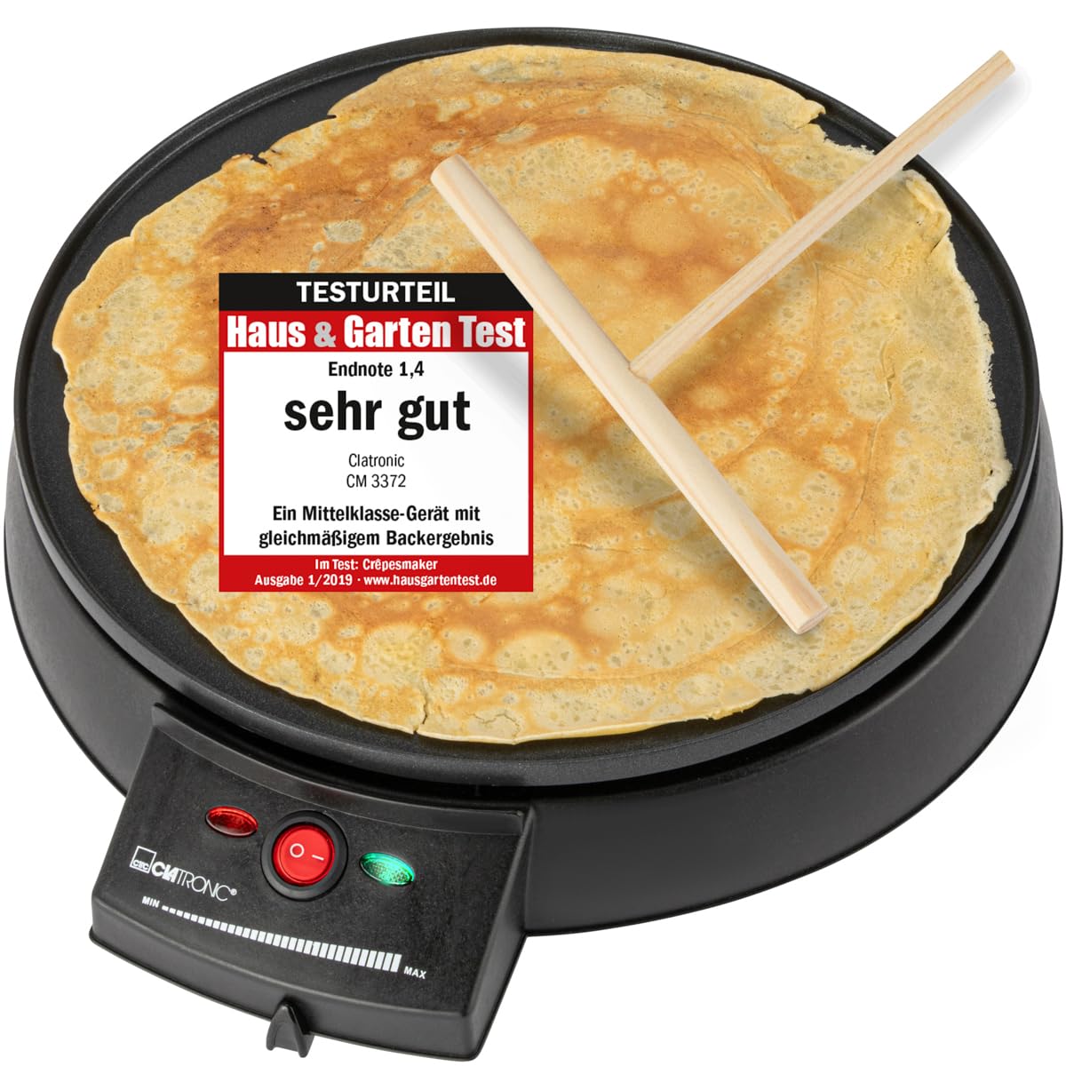 Clatronic Crepes Maker pour crêpes Ø 29cm, Crepe Maker inkl. Distributeur de pâte et revêtement antiadhésif surface, thermostat