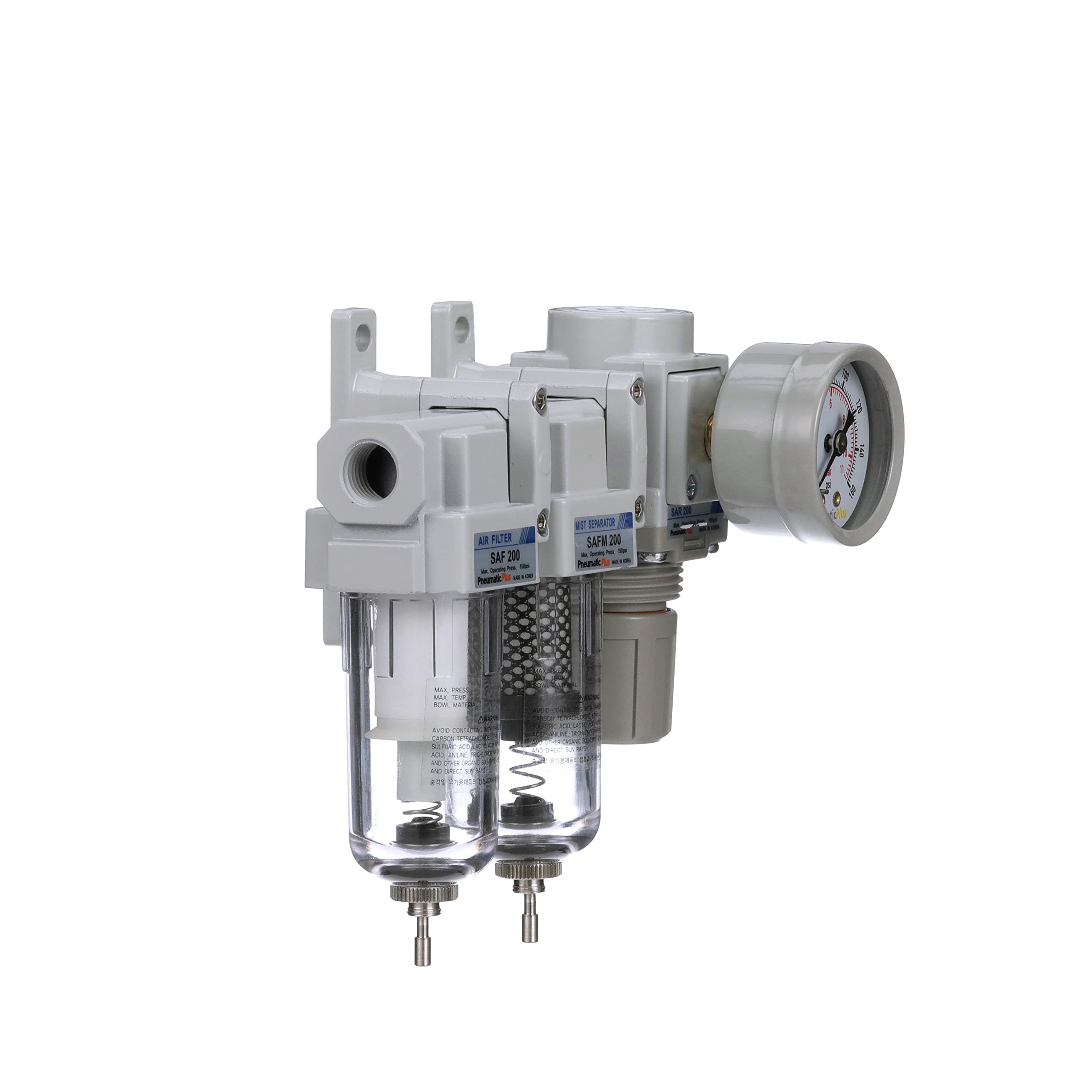 PneumaticPlus SAU230-N02G - Sistema di essiccazione dell'aria a tre fasi, 6,35 mm NPT, filtro dell'aria antiparticolato, filtro a coalescenza, combinazione di regolatore di pressione dell'aria, scocca