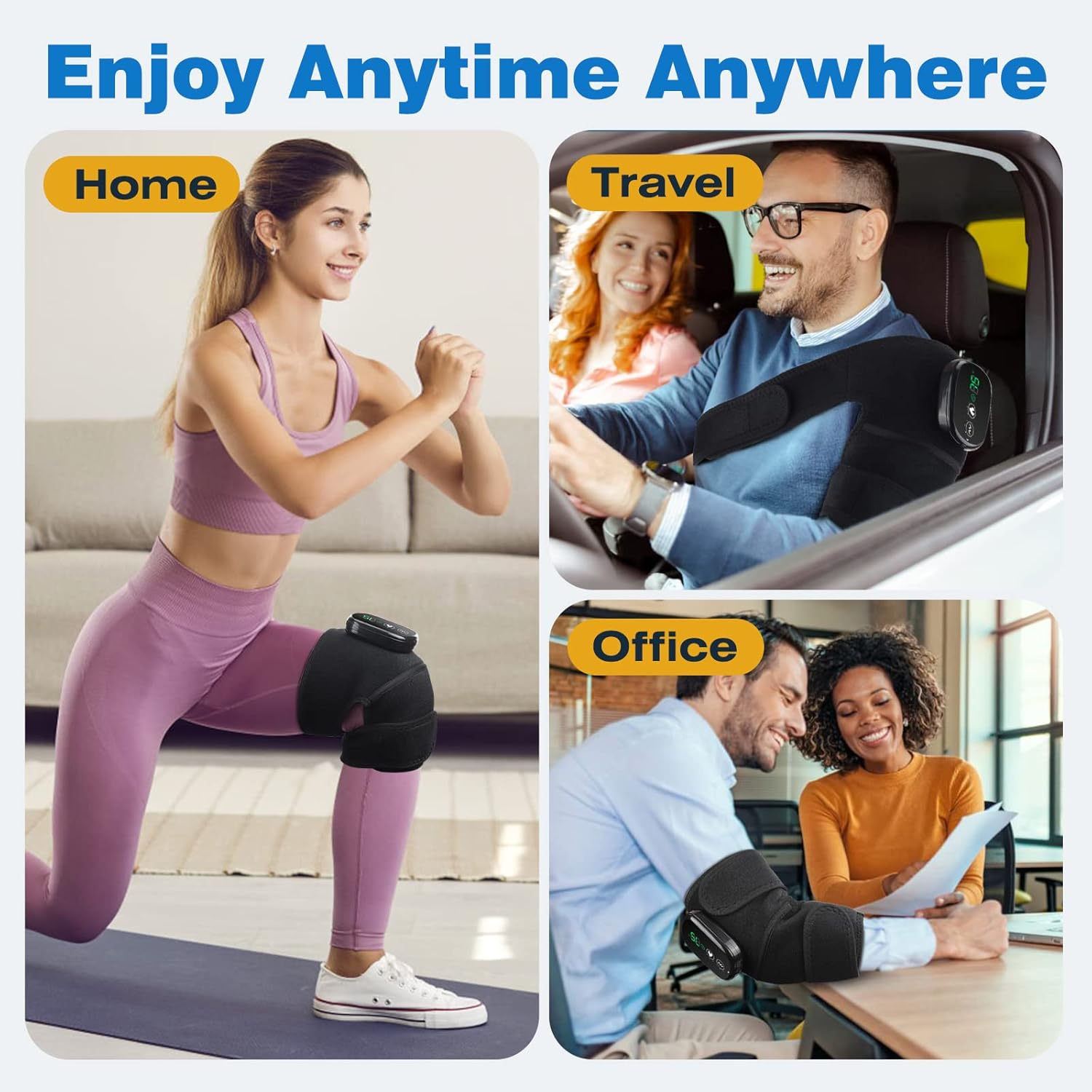 MOAJAZA Cordless Knee Heating Pad with Vibration, FSA or HSA Eligible, Heated Knee Brace Wrap, Heating Pad for Shoulder Elbow (Pack of 1 Black)