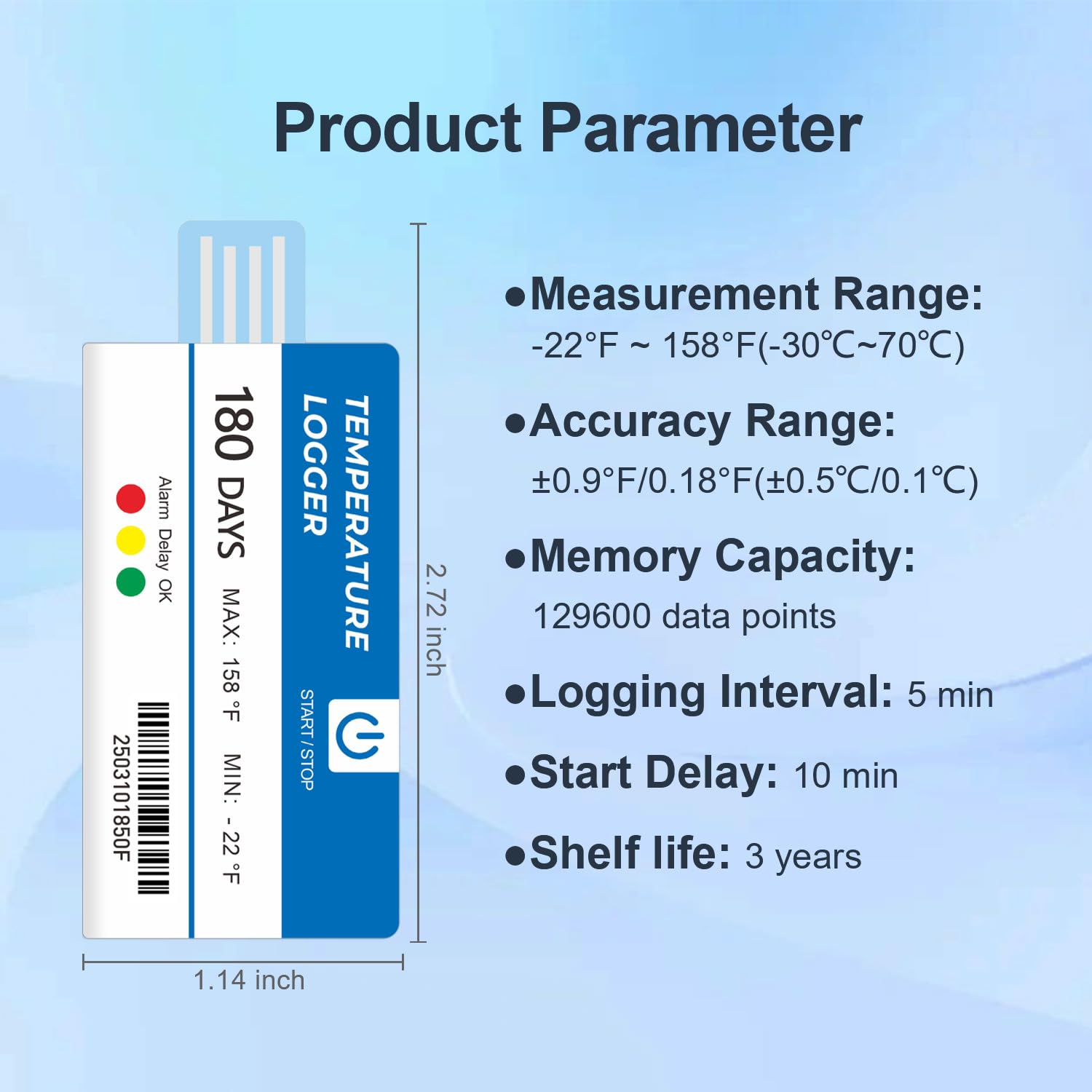 Temperature Data Logger USB 5 Pack Disposable Data Logger, 129600 Points 180 Days PDF Reports, High Accuracy IP67 Waterproof Alarm Temp Data Logger for Lab Frozen Transportation Cold Chain Fresh Tag