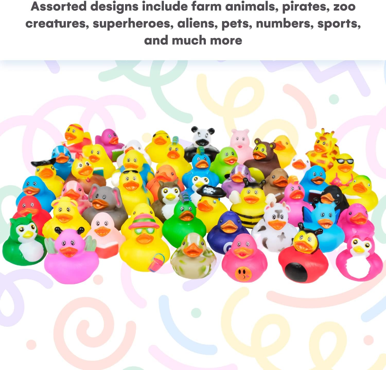 Kicko Assorted Rubber Ducks in Bulk - 50 Pack - 2 Inches - for Kids, Sensory Play, Stress Relief, Stocking Stuffers, Classroom Prizes, Decorations, Supplies, Holidays, Pinata Filler, and Rewards