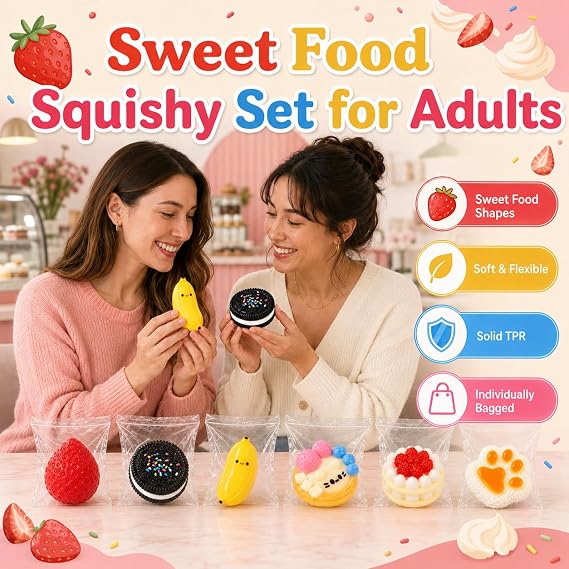 6Pcs Taba Squishy Toys Set, Cute Food Fufu Squeeze Toys for Adults
