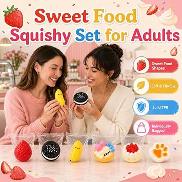 6Pcs Taba Squishy Toys Set, Cute Food Fufu Squeeze Toys for Adults