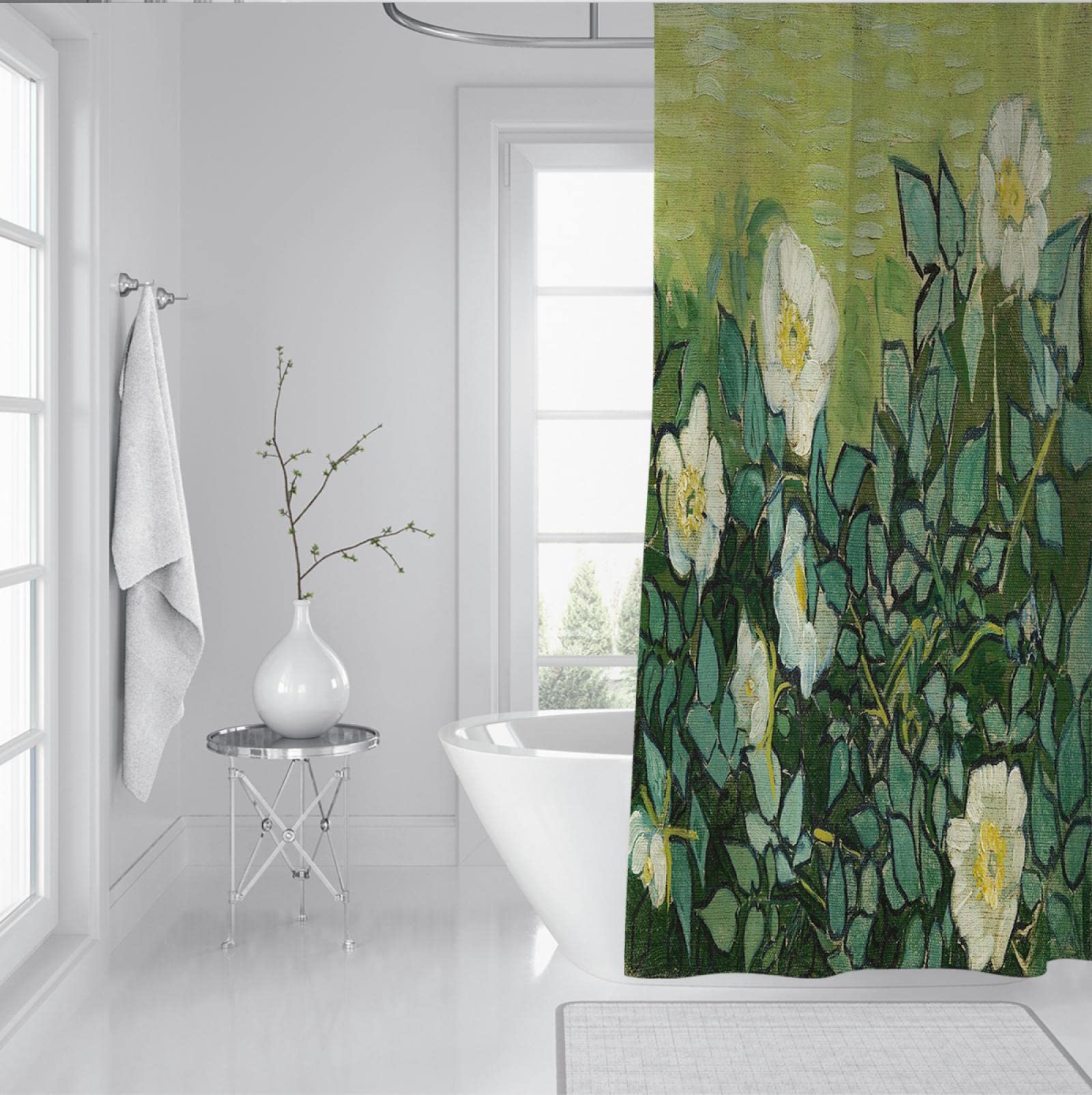 Dutch style Opera d'arte tende Doccia Bianco Rosa Vernice tende Doccia Verde Pianta Fresco tende Da Bagno Impermeabile Tessuto tende Doccia W200xL200cm