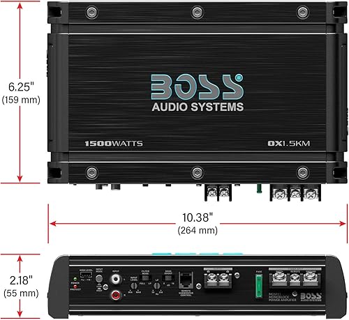 Miniatura 5 de BOSS Audio Systems OX1.5KM serie Onyx amplificador para subwoofer de auto, clase AB, 24 ohmios, entradas de bajo y alto nivel, cruce variable de