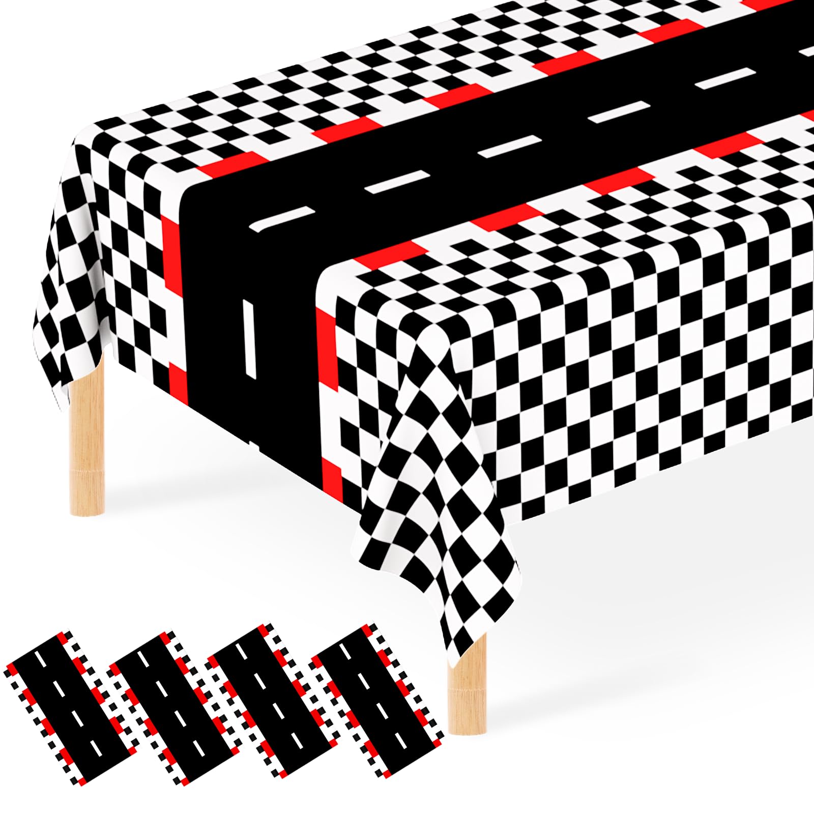 4 Pack Race Car Tablecloth Racecar Birthday Theme Disposable Party Tablecloths Black and White Checkered Table Covers Racetrack Rectangular Table