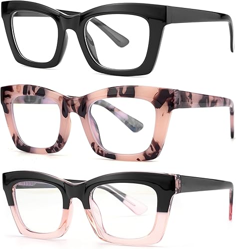 Bullabulling - Paquete de 3 lentes de lectura, diseño cuadrado con bisagras de resorte, estilo Oprah, con bloqueo de luz azul, para mujeres y hombres