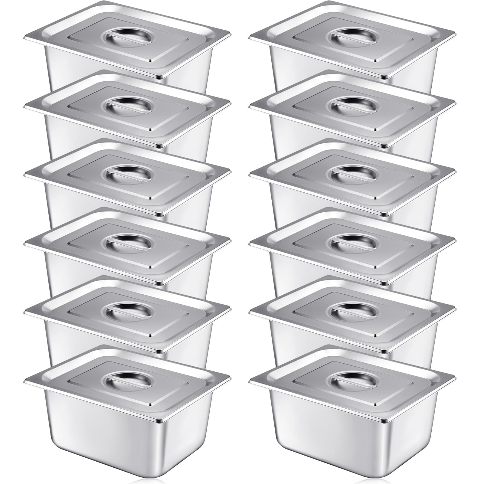Mifoci 12 Pack Stainless 1/2 Size x 6 Inch Deep Steam Table Pans with Lids