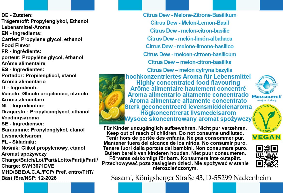 Citrus Dew - Melone-Zitrone-Basilikum Aroma Konzentrat - Vegan - Sasami - 100ml