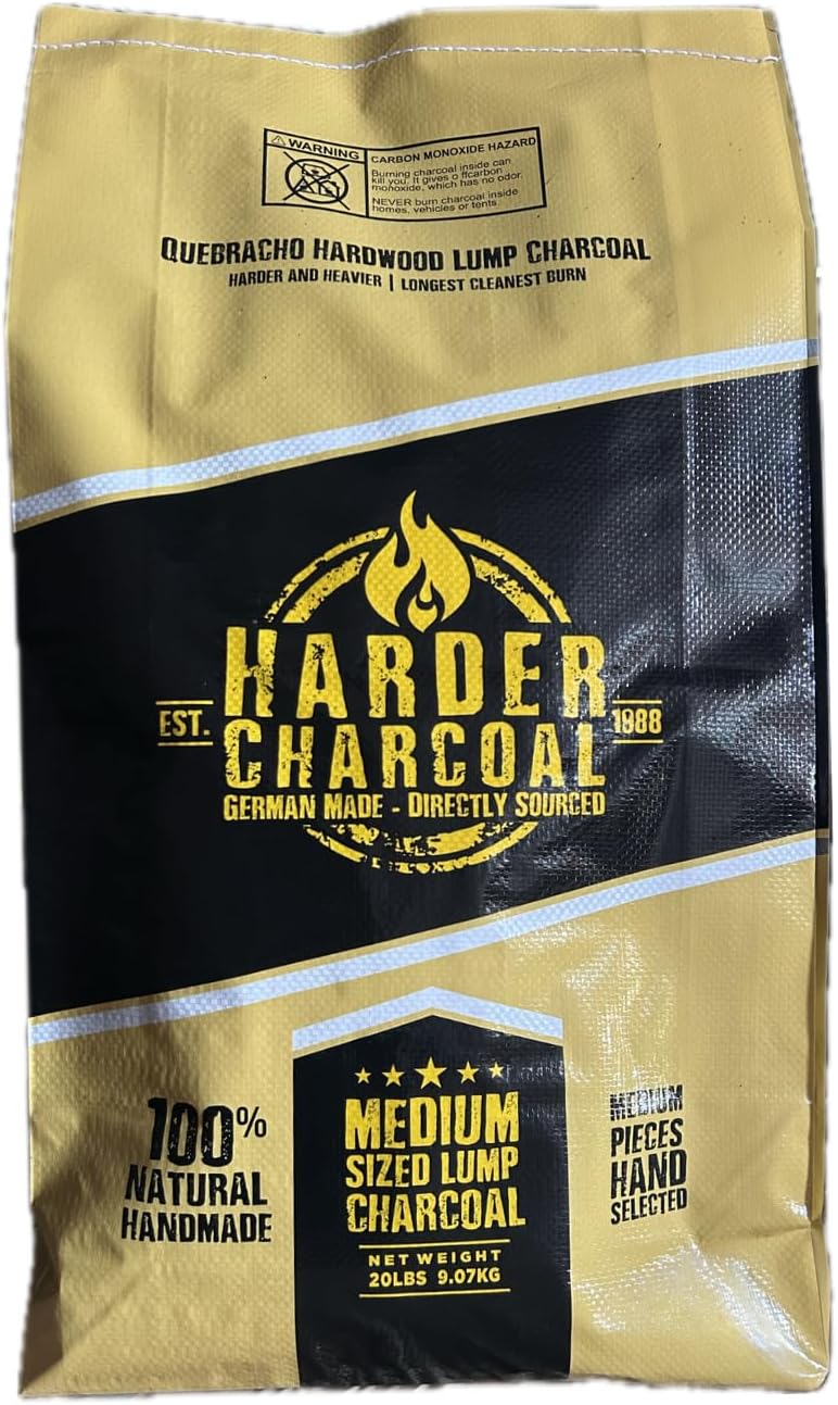 Medium Lump Quebracho Hardwood Charcoal, 8+ Hours Smoking Time, Low Ash, No Sparks (20 LB)