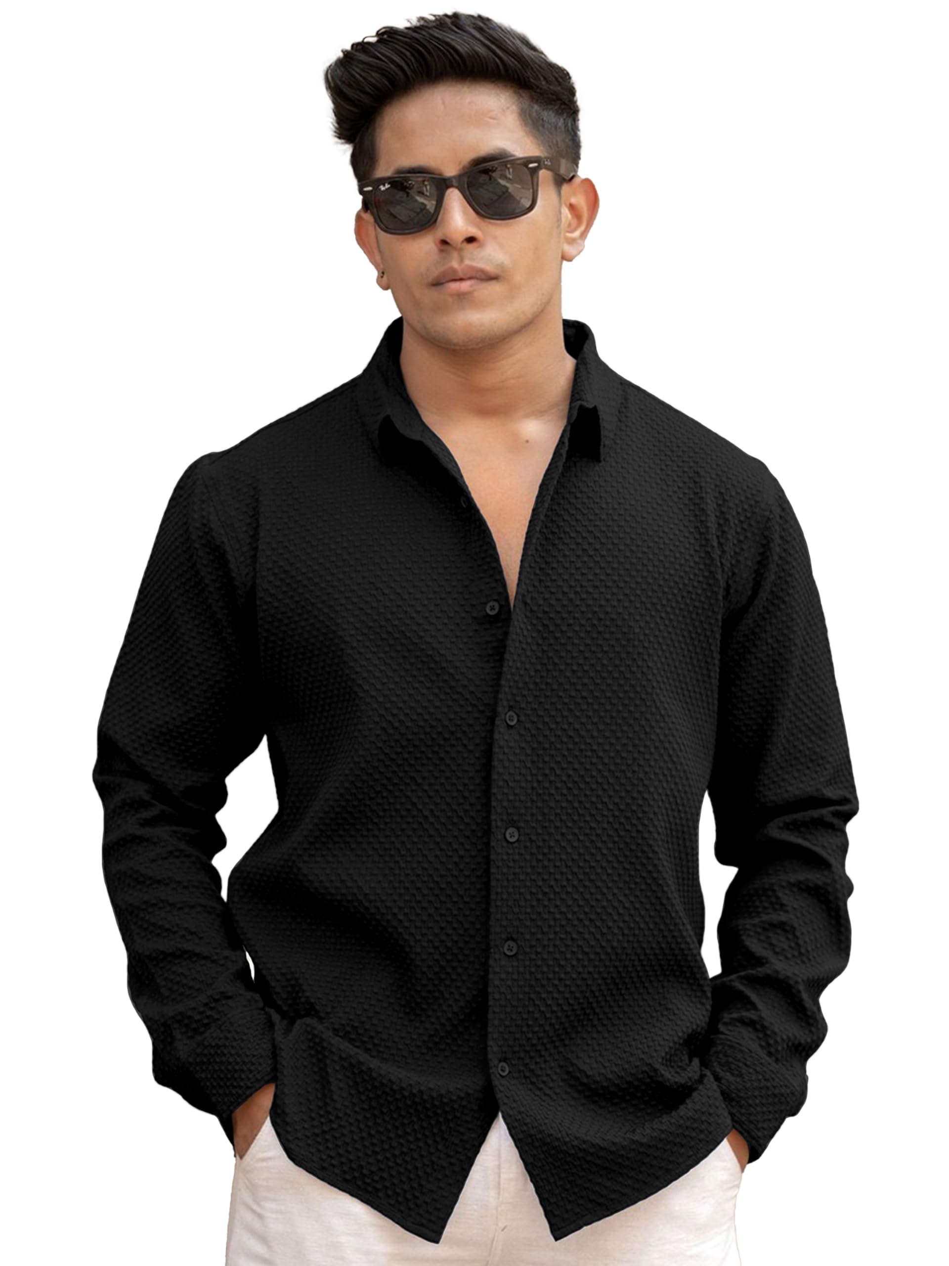 Men's Textured Cotton Blend Full Sleeve Shirt | Slim Fit | Button-Down Spread Collar | Casual, Formal, Party & Office Wear Shirt for Men-image-40