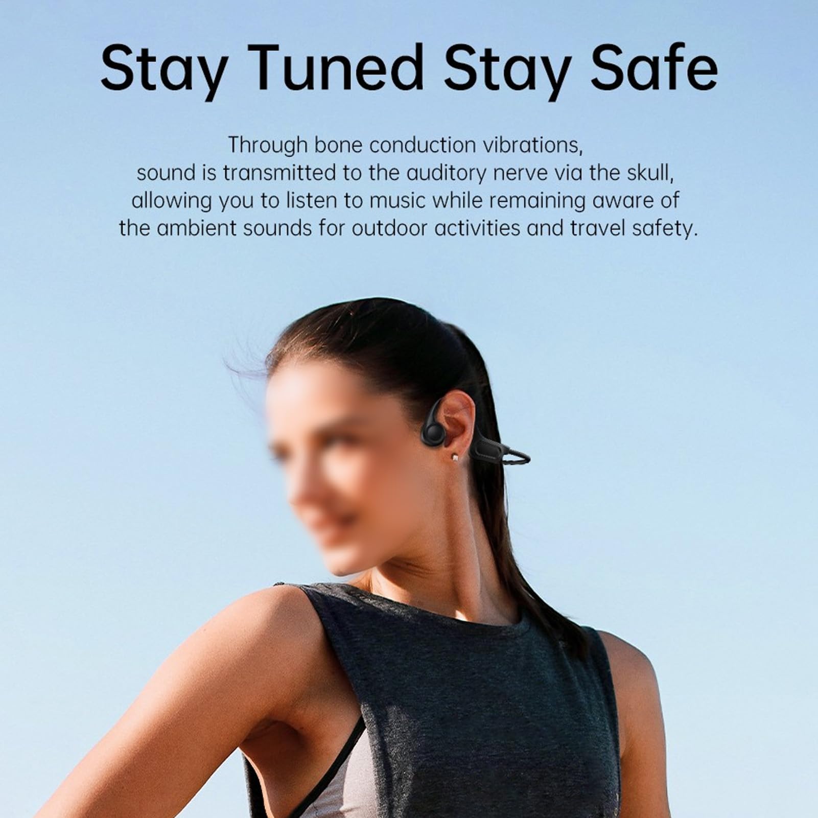 Alomejor Cuffie a Conduzione Ossea, Auricolari Wireless Bluetooth Sportivi a Orecchio Aperto con Microfono, 8 Ore di Riproduzione, Nero, per Corsa e Allenamento