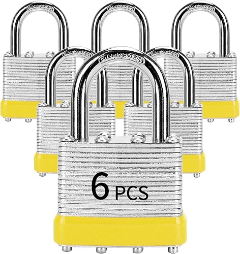 Miniatura 7 de Candado laminado con llave (1-916 pulgadas, 1.575 in), cerraduras iguales con llave, aro naranja, grillete normal, paquete de 12, cerradura para