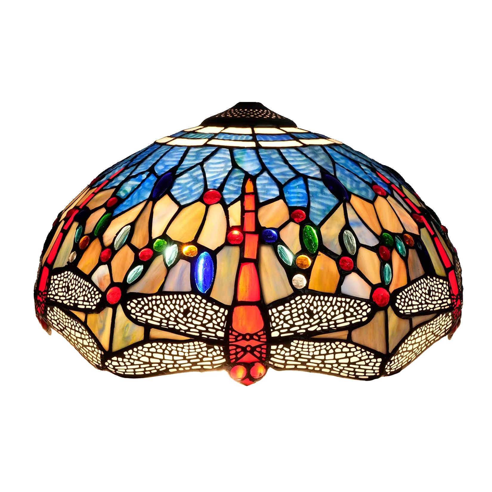 SaryEdge W16H9 Inch Tiffany Lamp Shade Replacement, Stained glass Dragonfly style Lampshades, Only Handmade Retro lampshade Replacement for Table Lamp Pendant Light Floor Lamp Ceiling ，Blue