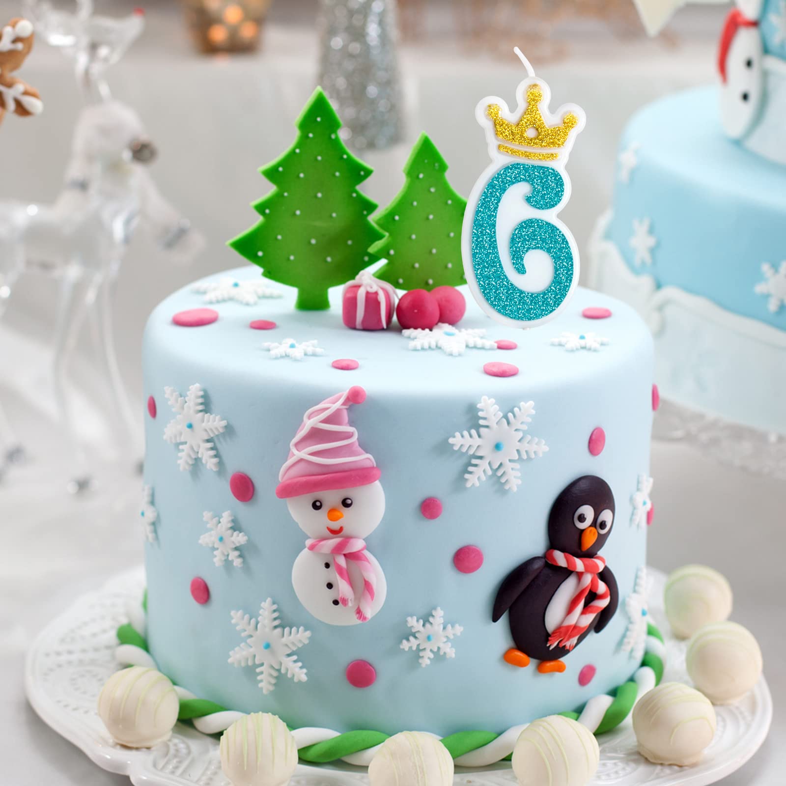 Bougie Chiffre Anniversaire Bleu Et Or - Numéro 6 - Paraffine - 11cm - Décoration Gâteau Thème Bleu
