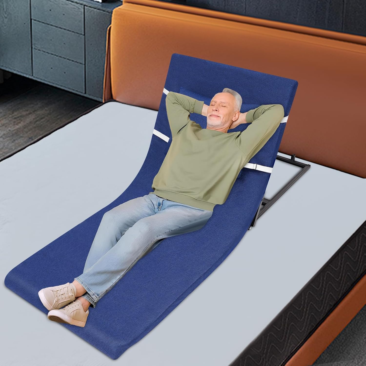 Electric Lifting Backrest 110V 600W 2-80°Adjustable Angle Power Bed Lift Portable Bed Back Rest for Elderly, Pregnant Women, Support 330.69 Lbs (Blue)