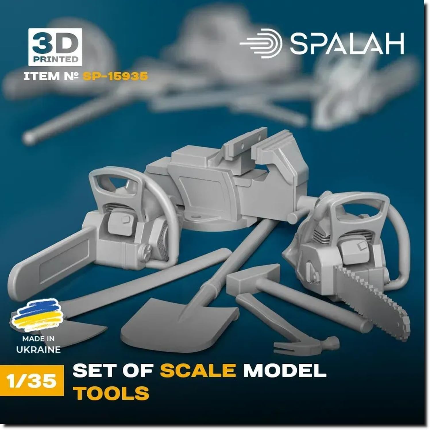 SPALAH 15935 1/35 Tools a Shovel a vice a Chainsaw with and Without a Cover a Hammer a Sledgehammer and an ax 7pcs Set of Scale Models
