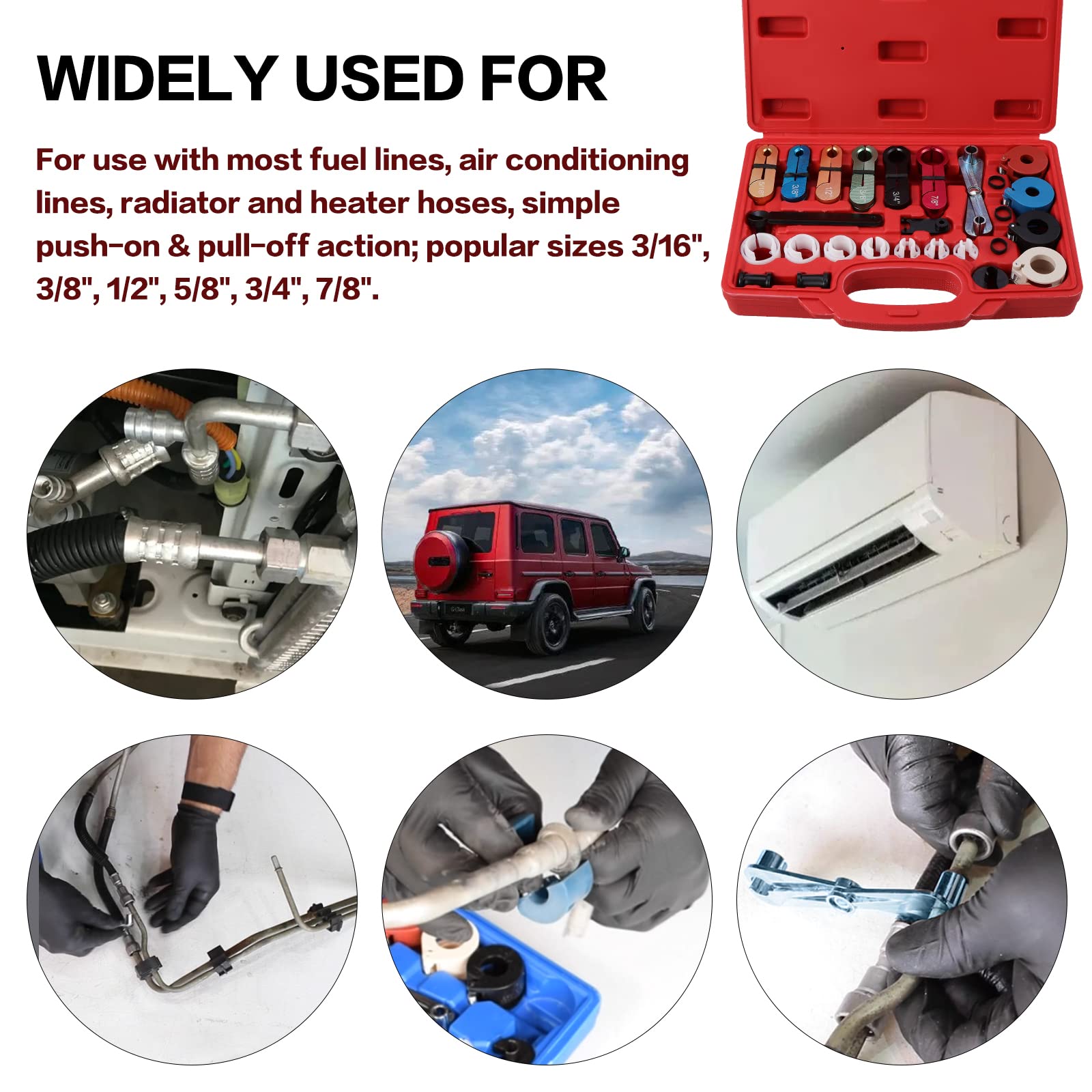 HSEAMALL 22PCS Set di Strumenti di Disconnessione Rapida,Tubo Flessibile Aria Condizionata per Auto Tubo di Olio Tubo di Carburante Strumento di Rimozione Strumento di Disconnessione per Sistemi,Rosso