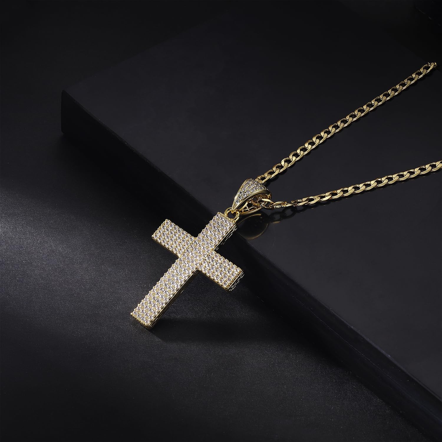 Gemsme 18K Gold Plated Cubic Zirconia Cross Pendant Chain Necklace for Men Women Simple Small Round CZ Cross Pendant Necklace 16/18/22 Inch - Image 3