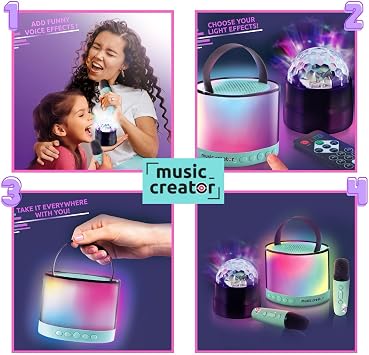 Music Creator Karaoke Station with Disco Ball – Portable Wireless Speaker with 2 Wireless Microphones, 11 LED Light Effects & 4 Voice Changing Effects | Kids Karaoke Machine & Party Speaker