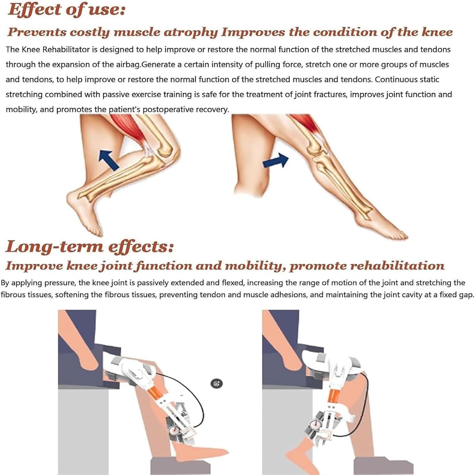 Ginocchiera per riabilitazione articolare | Dispositivo di estensione del ginocchio | Attrezzo Per Esercizi Per Le Gambe Regolabile con airba (Whit)