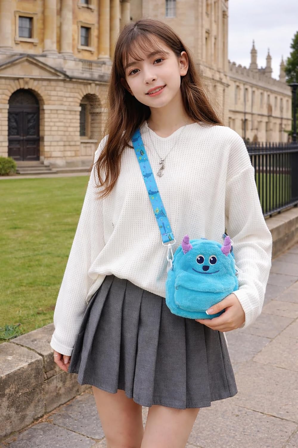 Plush Monster Character Crossbody Bag, Soft Furry Mini Shoulder Bag with Adjustable Strap