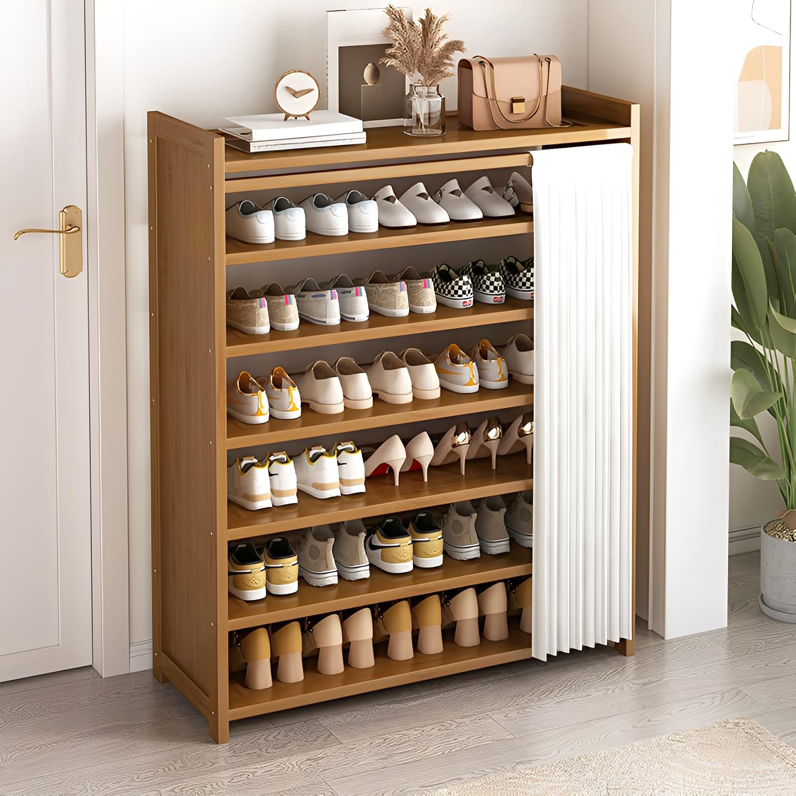 Warmiehomy Shoe Rack with Dustproof Cover, 7-Tier Shoe Storage Cabinet, 80 x 23 x 100cm Shoe Organiser Stand, Slim Shoe Rack for Hallway, Entryway, Living Room