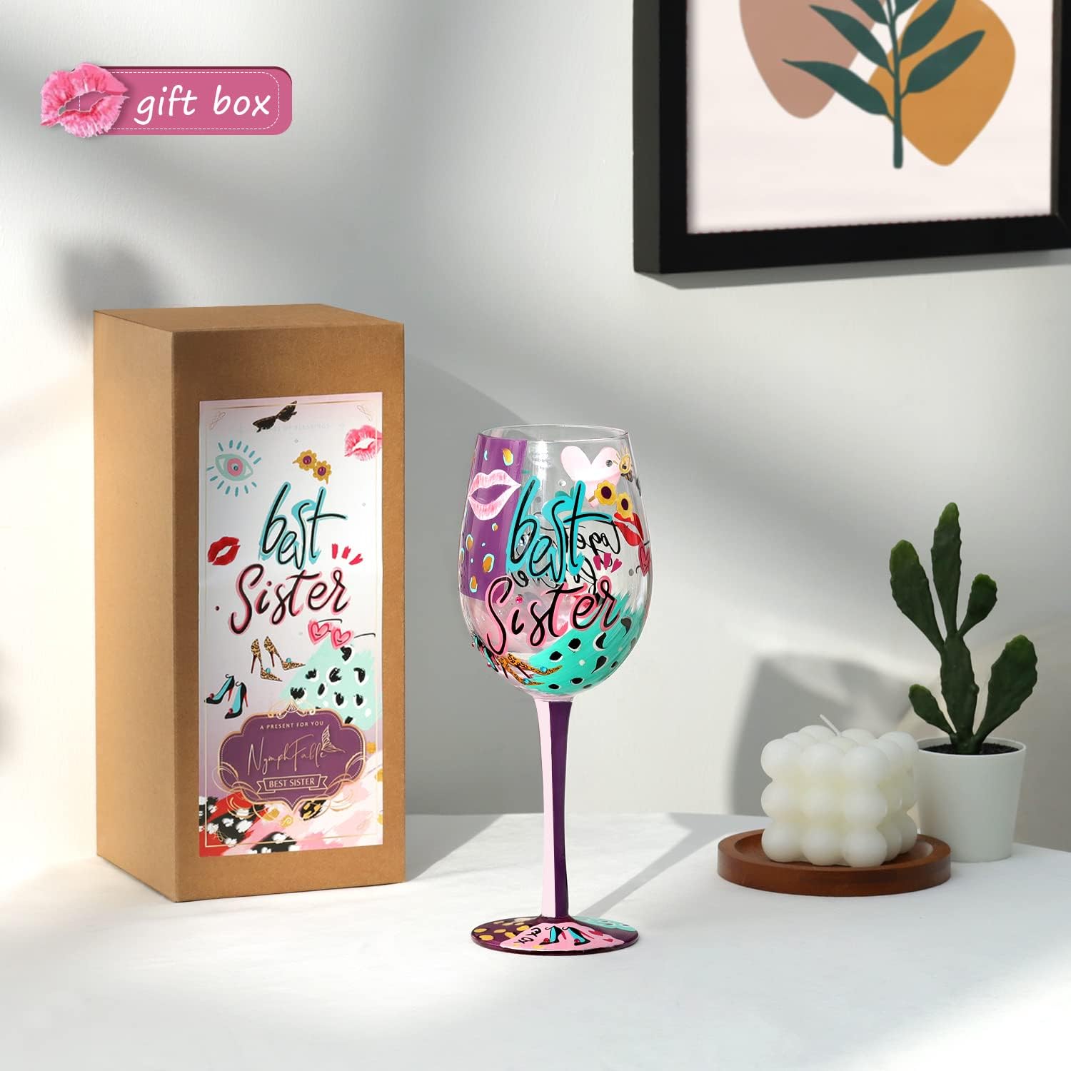 NymphFable Hand Painted Wine Glass, Funny Sisters Birthday Gifts from Sister,15oz Unique Sister In Law Birthday Gifts - Image 4