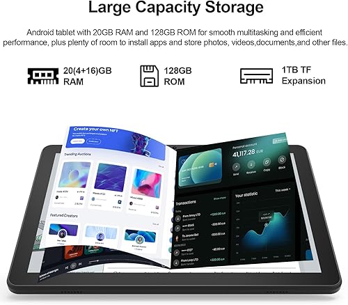 Miniatura 4 de Nyxolaria Tableta de 10.1 Pulgadas Android 15.0, RAM 20GB (4+16Expand)+ROM 128GB, Batería de 6000mAh, Cámara Dual 2+8MP, Pantalla IPS HD Touch de
