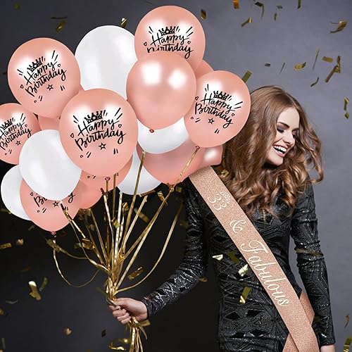 Miniatura 3 de Decoraciones de cumpleaños número 33 para mujer, incluye banda de cumpleaños número 33 para mujer, tiaracorona, velas del número 33 y adorno para