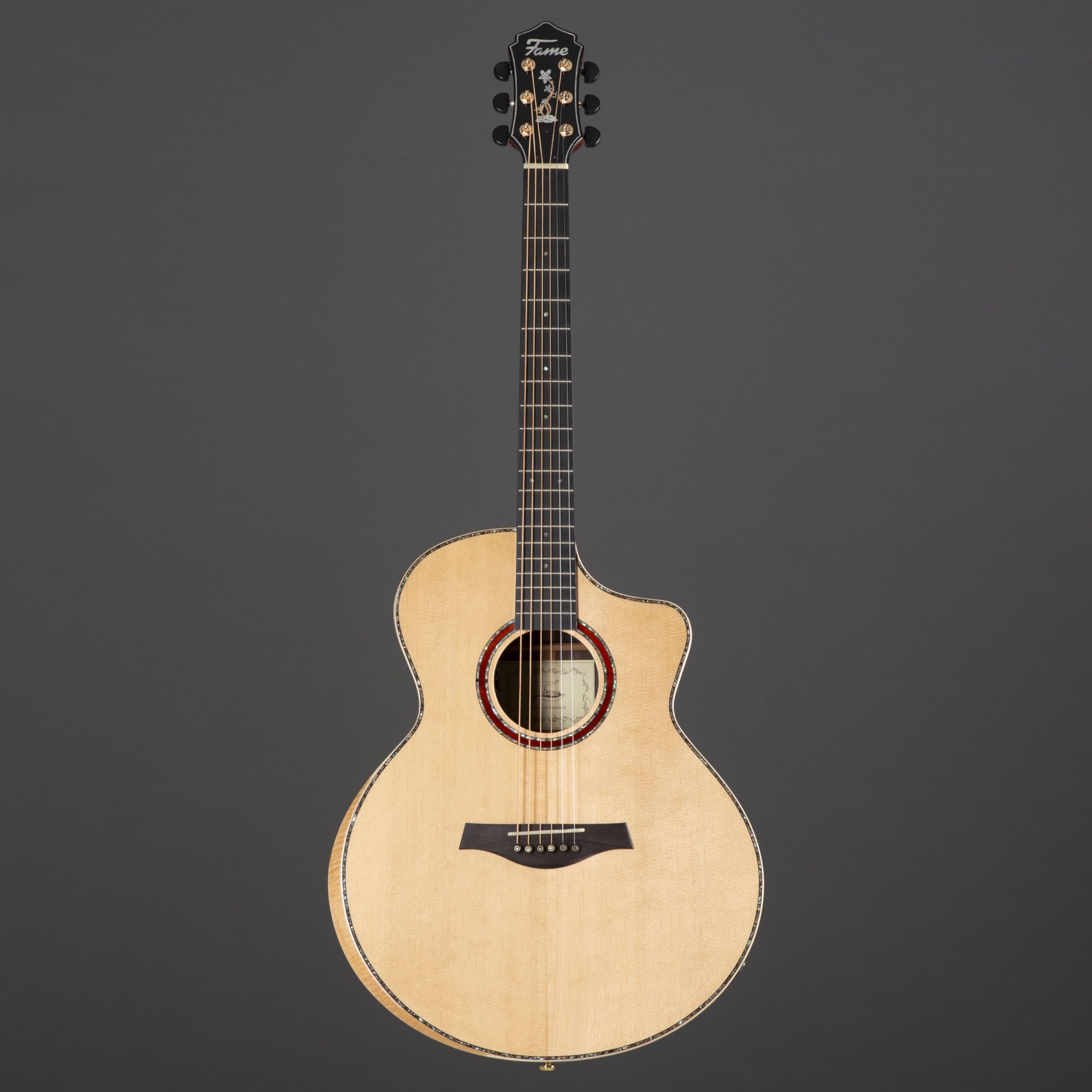 Westerngitarre Fame Rosewood Standard, Grand Auditorium, Cutaway, Fichte Massive Decke, Palisander Boden und Zargen, Mahagoni Hals, Walnuss Griffbrett, Sonitone Tonabnehmer, Natural Finish