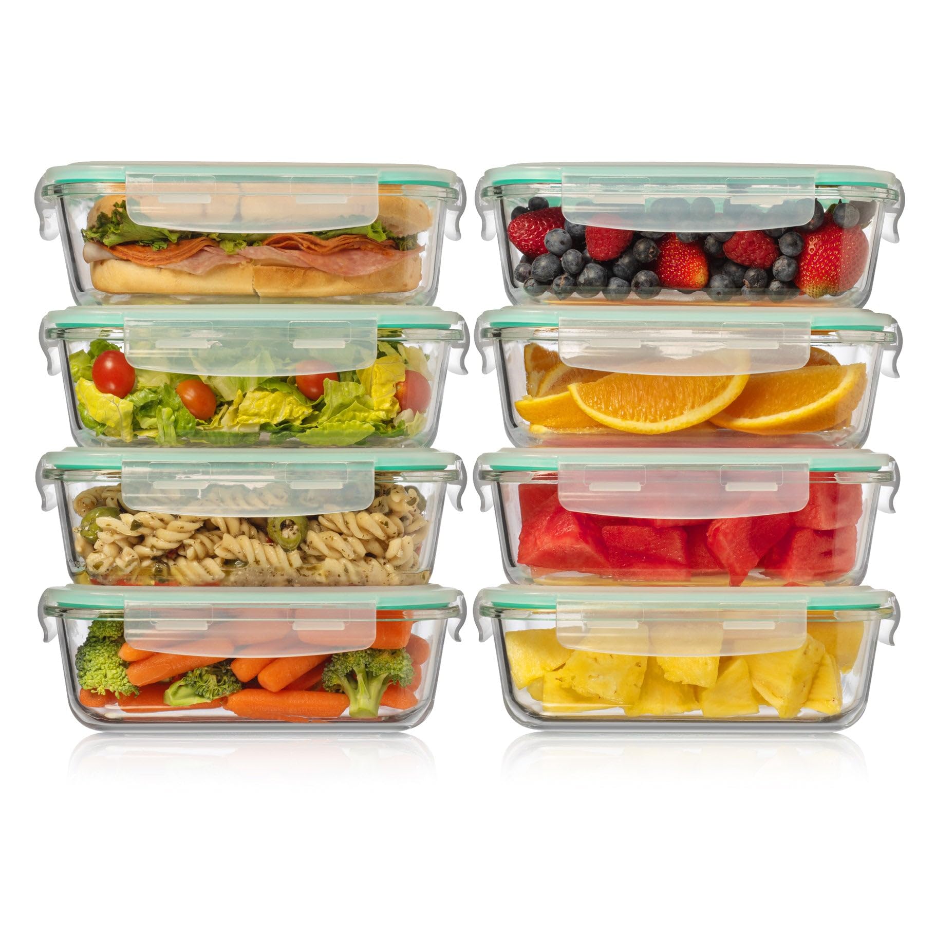 8 Pack 35 oz Glass Storage Containers with Lids - Airtight, Leakproof, Oven, Microwave & Freezer Safe, Stain & Odor Resistant, Reusable Meal Prep Containers (16-Piece)