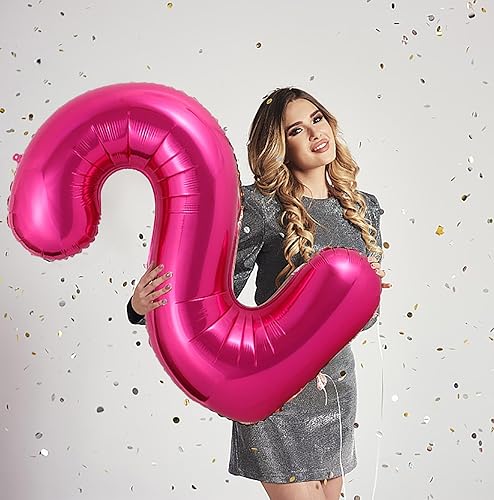 Miniatura 6 de Globos gigantes de color rosa intenso con el número 60, 40 pulgadas Jumbo número 60, globos grandes de aluminio de Mylar para niñas y mujeres,