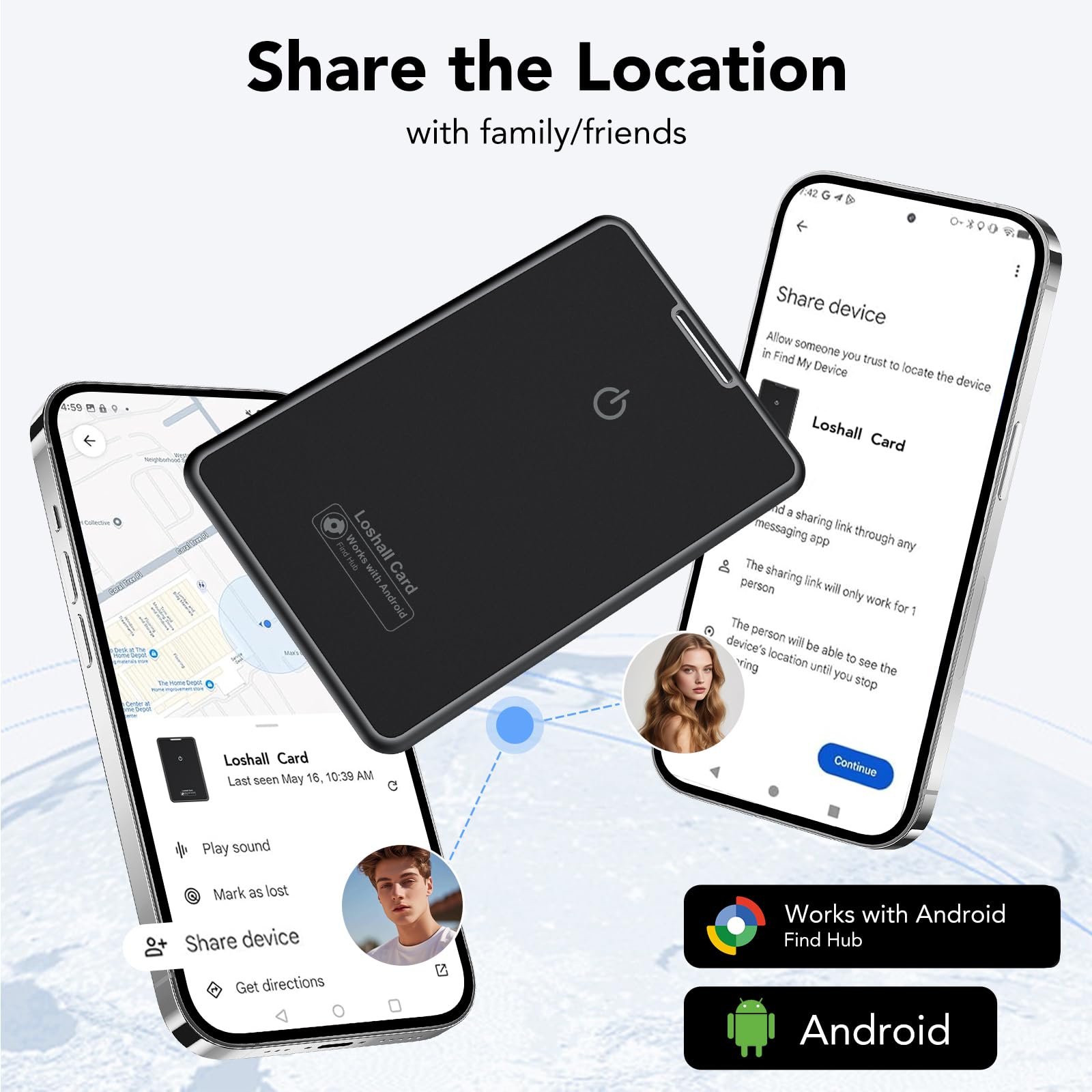 2026 Nouveau (Uniquement Android) Bluetooth Wallet Smart Tracker Card Lot de 2 Fin 1.6mm, 5 Ans Batterie, IP68 Imperméable, Fonctionne avec l'app Google Localiser,pour Portefeuille/Valise/Bagage, Noir
