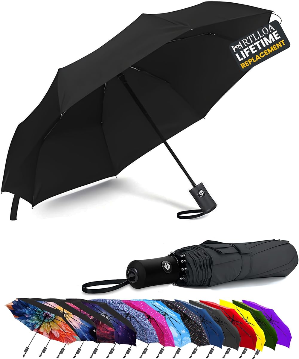 MRTLLOA 42/49 Inch Compact Windproof Travel Umbrella for Rain, Lightweight, Portable, Automatic, Strong, Waterproof Folding Umbrellas for Women, Men and Teenagers